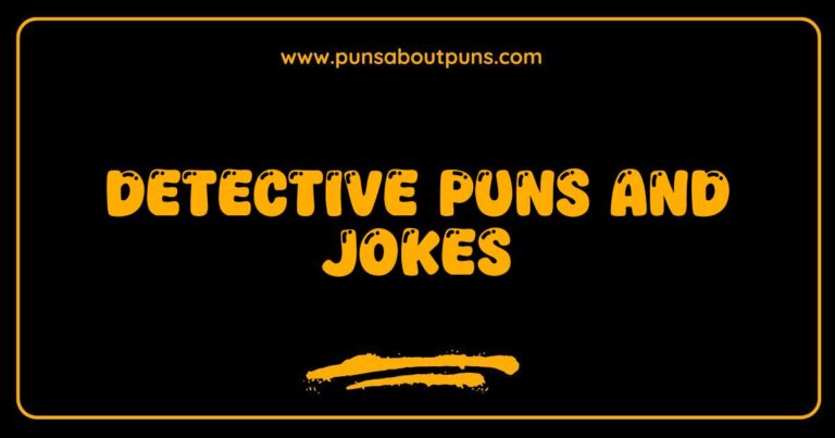 Here are a few options, playing with different aspects of the image: **Option 1 (General):** > A collection of funny detective puns and jokes illustrated with cartoon magnifying glasses and question marks. **Option 2 (More Specific):** > Image showcasing humorous detective puns and jokes, perfect for sharing a laugh with mystery fans. **Option 3 (Focus on Visuals):** > Cartoon style image filled with visual elements related to detective work alongside text-based detective puns and jokes. **Option 4 (If the image has characters):** > Illustration of a cartoon detective character telling a series of silly detective puns and jokes. **Option 5 (If the image is a graphic):** > Graphic image displaying various detective puns and jokes using a playful design.