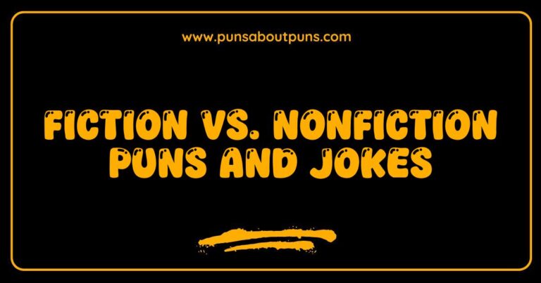Here are a few options, depending on the specific image: **Option 1 (If the image is a graphic with text):** > A humorous graphic comparing fiction and nonfiction with puns and jokes. The image visually represents the playful differences between fiction and nonfiction using wordplay. **Option 2 (If the image is a cartoon or illustration):** > Cartoon illustration showcasing the battle of fiction vs nonfiction using puns and jokes. The image playfully depicts the rivalry and humor found in contrasting fiction and nonfiction writing styles. **Option 3 (If the image is a more abstract representation):** > Abstract image representing the lighthearted side of fiction vs nonfiction through puns and jokes. The visual conveys the comedic element often associated with exploring the differences between fiction and nonfiction. **Option 4 (If the image is a split image, showing examples):** > Image split into two sides, one representing fiction and the other nonfiction, with accompanying puns and jokes. This visual illustrates
