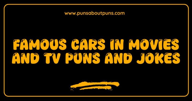 Here are a few options, playing with slightly different focuses, all keeping the requested constraints: **Option 1 (Focus on the concept):** > A humorous image showcasing famous cars in movies and TV, playing on puns and jokes. **Option 2 (Focus on the humor):** > Image featuring funny car puns and jokes inspired by famous vehicles seen in movies and TV shows. **Option 3 (Focus on the cars):** > Visual of iconic cars from movies and television, accompanied by related puns and jokes for entertainment. **Option 4 (Slightly more detailed):** > Cartoon or graphic showing famous cars from movies and TV shows, with wordplay and jokes incorporated into the design. **Why these work:** * **Keyword Inclusion:** All options naturally include famous cars in movies and TV puns and jokes or variations of it. * **Descriptive:** They describe what the image likely contains (humor